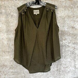 Sea New York V-neck Sleeveless Blouse - Olive Green - 4